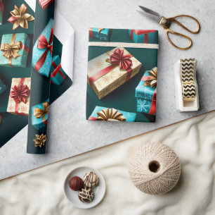 Papier Cadeau Snowflakes Magique Noël Noir Or Bleu