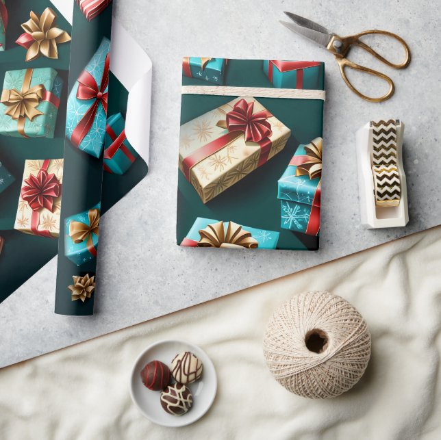 Papier Cadeau Snowflakes Magique Noël Noir Or Bleu (Artisanat)