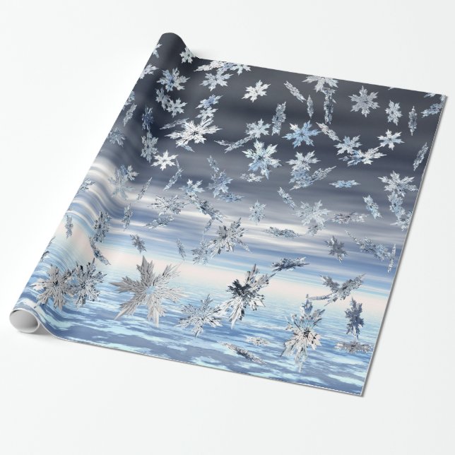 Papier Cadeau Snowflakes Métallurgiques En Miroir (Déroulé)