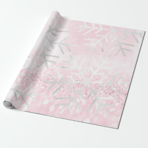 Papier Cadeau Snowflakes Noël Holiday Pink Spark Parties scintil