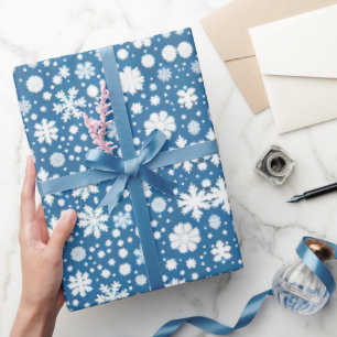 Papier Cadeau Snowflakes répétant le motif blanc bleu