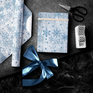 Papier Cadeau Snowflakes rustiques   Dusty Blue Scandinavian Woo