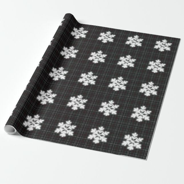 Papier Cadeau Snowflakes rustiques et tartan gris (Déroulé)