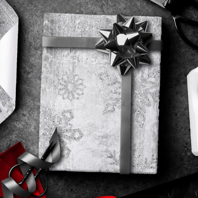 Papier Cadeau Snowflakes rustiques | Plaques en bois argenté (Créateur téléchargé)