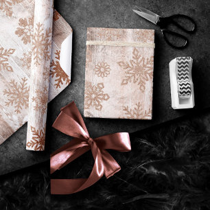 Papier Cadeau Snowflakes rustiques   Plaques en bois or Rose cui