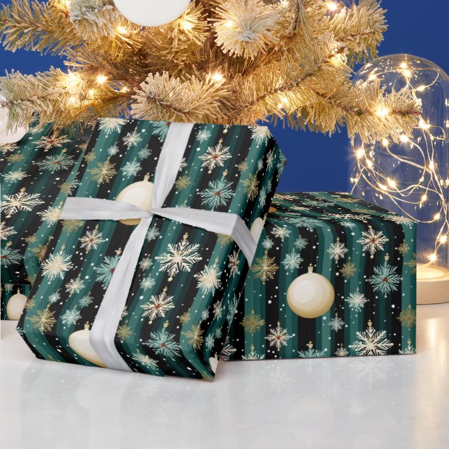 Papier Cadeau Snowflakes turquoises et décorations Noël (Vacances)