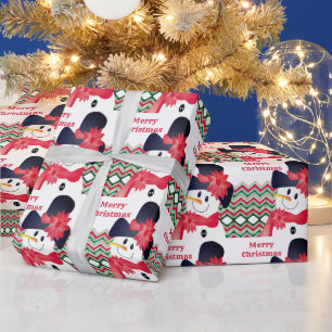 Papier Cadeau Snowman Avec Rouge