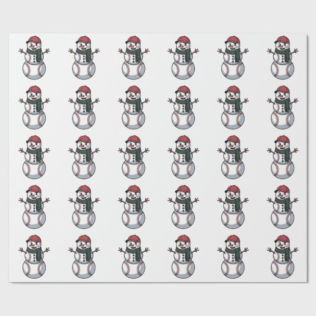 Papier Cadeau Snowman Baseball Noël Père Noël Baseball Sport (Plat)