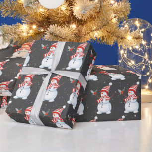 Papier Cadeau Snowman de Noël avec oiseau