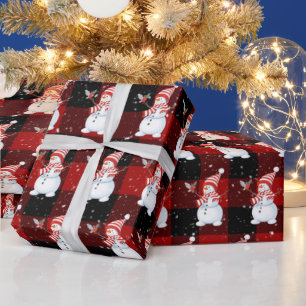 Papier Cadeau Snowman De Noël Sur Buffalo Plaid