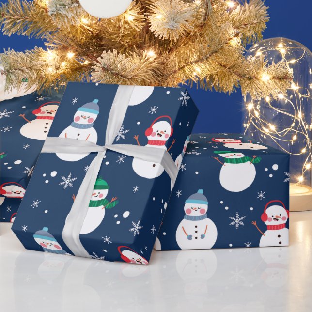 Papier Cadeau Snowman et Snowflakes Motif bleu (Vacances)