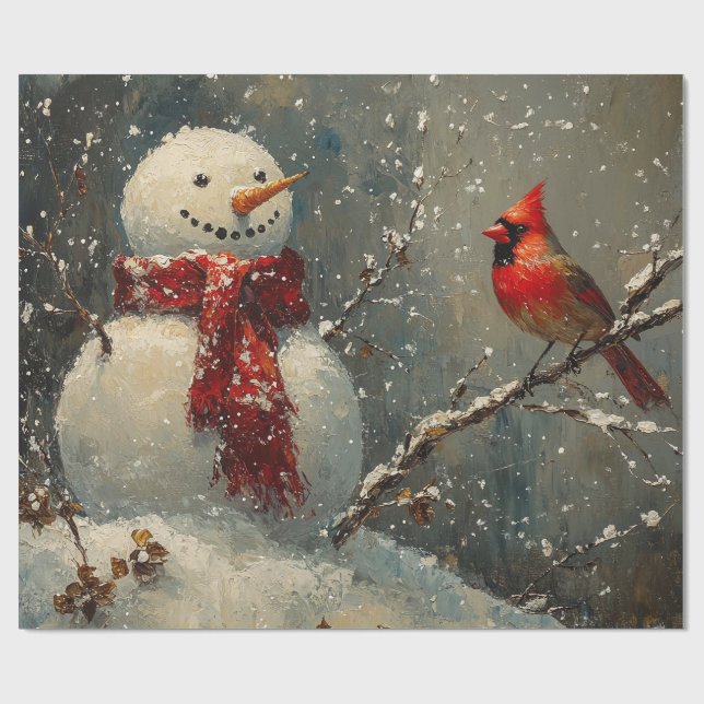 Papier Cadeau Snowman et une peinture cardinale à l'huile (Plat)