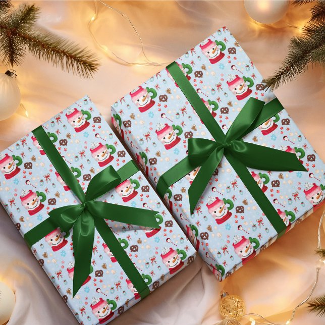Papier Cadeau Snowman Hot Chocolat Fun (Wrap your gifts in delightful winter cheer with Snowman Hot Chocolate Fun.)