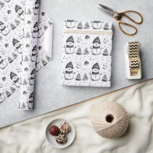 Papier Cadeau Snowman mignon et hiver blanc