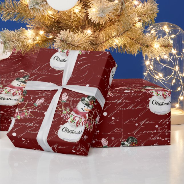 Papier Cadeau Snowman mignonne Aquarelle Joyeux Script de Noël R (Vacances)