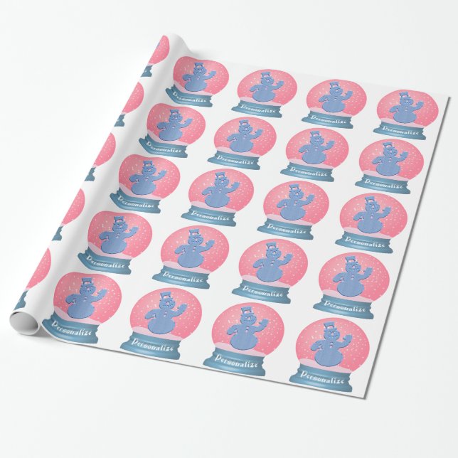 Papier Cadeau Snowman neige globe rose et bleu (Déroulé)