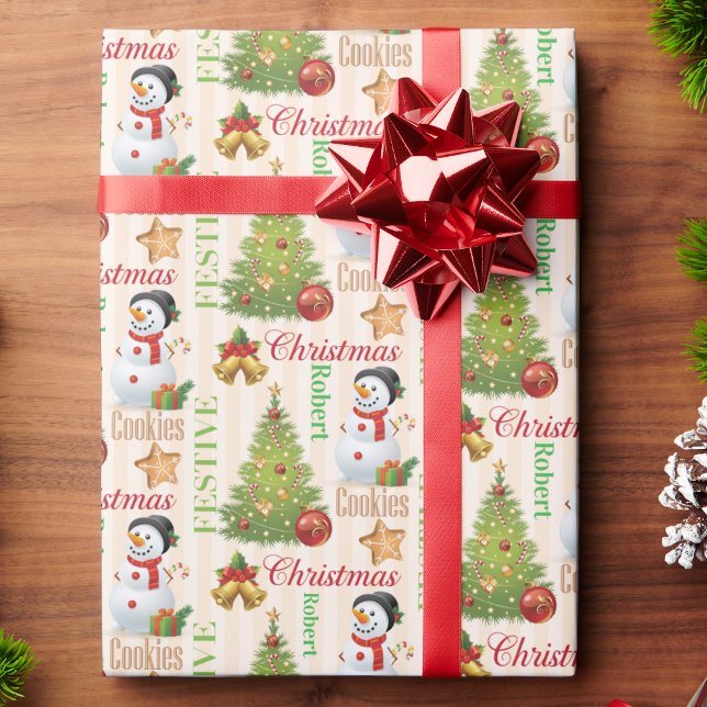 Papier Cadeau Snowman répéter le nom mignon Noël garçon's (Créateur téléchargé)
