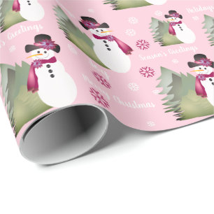 Papier Cadeau Snowman rose et bourguignon