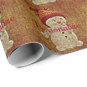 Papier Cadeau Snowman sur burlap mignon hiver rustique
