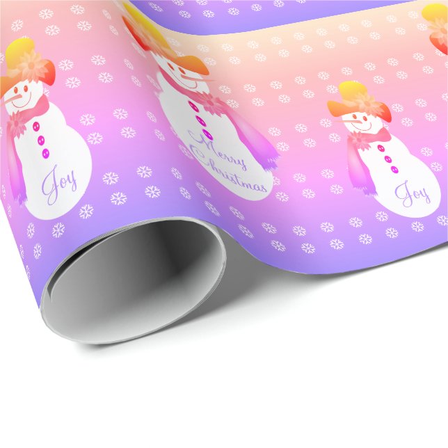 Papier Cadeau Snowman violet et rose (Coin rond)