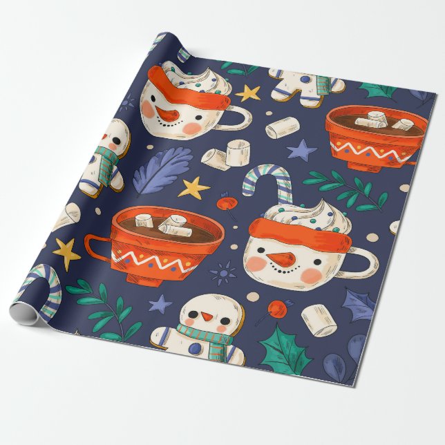 Papier Cadeau "Snowmen & Chocolat chaud" (Déroulé)