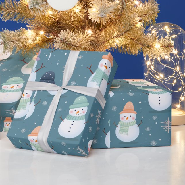 Papier Cadeau Snowmen et Snowflakes Noël moderne (Vacances)