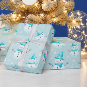 Papier Cadeau Snowmen et Snowflakes Noël moderne