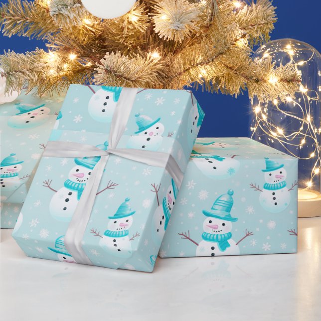 Papier Cadeau Snowmen et Snowflakes Noël moderne (Vacances)