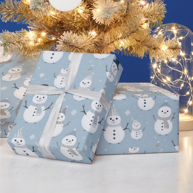 Papier Cadeau Snowmen Flèches Bleu Noël moderne (Vacances)