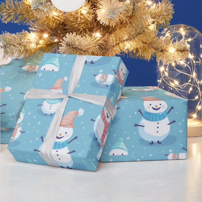 Papier Cadeau Snowmen Flèches Bleu Noël moderne (Vacances)