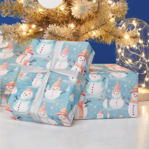 Papier Cadeau Snowmen Flèches Bleu Noël moderne