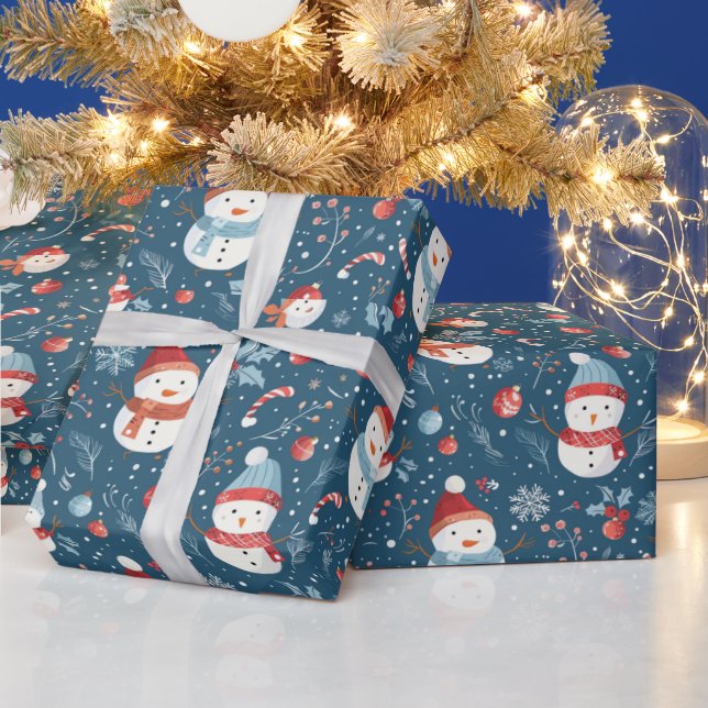 Papier Cadeau Snowmen Snowflakes Sucres de canne Green Christmas (Vacances)