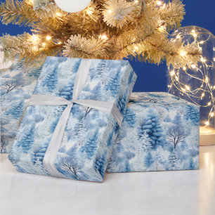 Papier Cadeau Snowy Christmas arbres scène carrelé