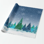 Papier Cadeau Snowy Winter Christmas Blue & Green Scene<br><div class="desc">Papier d'emballage de Noël élégant dans les tons bleus,  blancs et verts d'une belle scène d'un panorama hivernal enneigé avec pins.</div>