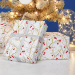 Papier Cadeau Snowy Winterberries Christmas Coordination<br><div class="desc">Une élégance magnifiquement illustrée pour vos cadeaux de Noël : branches d'arbres d'hiver en or, rouge, gris cool et blanc. Utilisez seul ou coordonnez avec des rubans, un sac cadeau, des étiquettes, des autocollants et du papier de tissu dans la collection "Les jeunes mariés d'abord". Motif répétant en continu sur...</div>