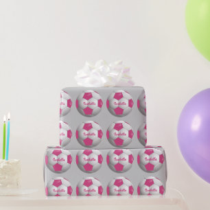 Papier Cadeau Soccer Ball Pink and White