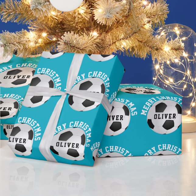 Papier Cadeau Soccer Football Balls Kids Name Christmas  (Vacances)