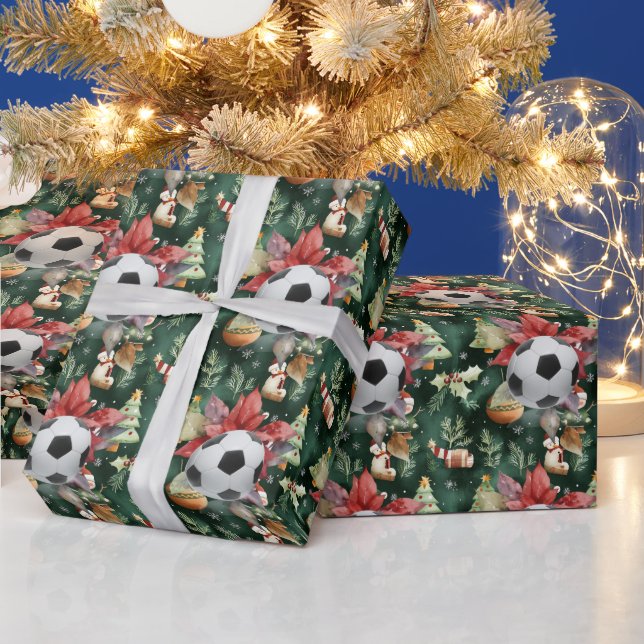 Papier Cadeau Soccer Noël thème pour Joueur avec balle (Vacances)