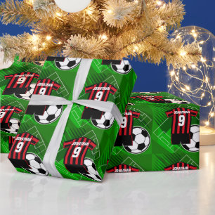 Papier Cadeau Soccer personnalisé Jersey Red and Black Stripes
