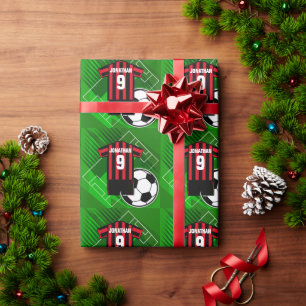 Papier Cadeau Soccer personnalisé Jersey Red and Black Stripes