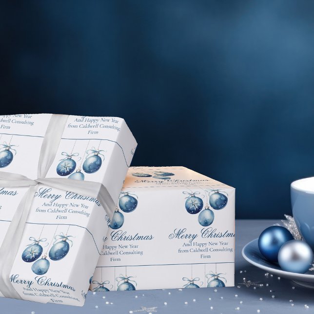 Papier Cadeau Société d'ornements de Noël bleus élégants (Créateur téléchargé)