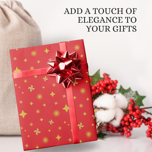 Papier Cadeau Soft Glow Golden Stars & Floral Petals Pattern (Créateur téléchargé)