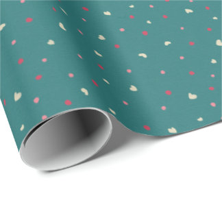 Papier Cadeau Soft Red & Green Polka Dots with Golden Hearts
