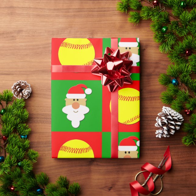Papier Cadeau Softballs et Père Noël Fastpitch Softball Noël (Cadeau de vacances)