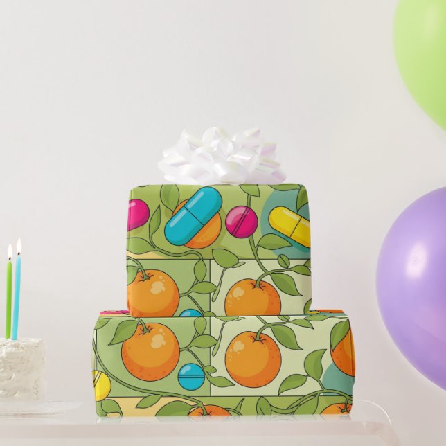 Papier Cadeau Soins de santé et pharmacie Oranges et vignes (Cadeaux de fête)