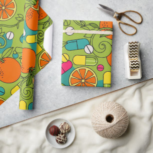 Papier Cadeau Soins de santé et pharmacie Oranges rétro