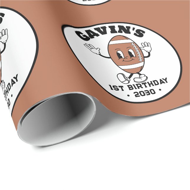 Papier Cadeau Soirée d'anniversaire personnalisée de football ré (Coin rond)