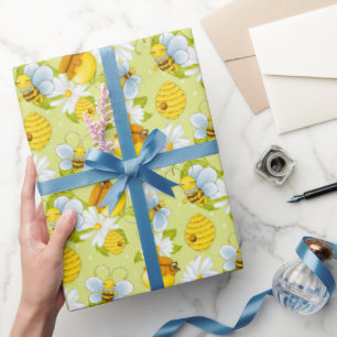 Papier Cadeau Soirée motif d'abeille au miel carrelé