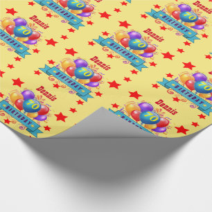 Papier Cadeau soixante-dixième Ballons colorés de fête C01FZ