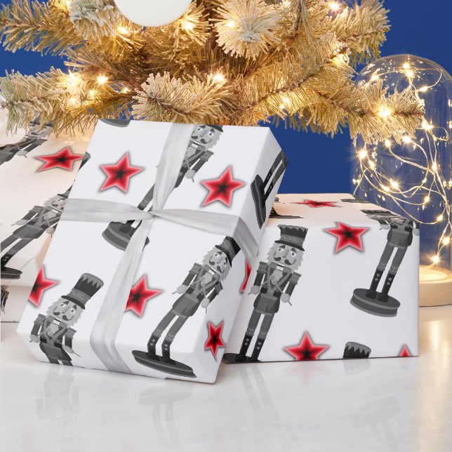 Papier Cadeau Soldat Noir et Blanc Rouge Stars Nutcracker (Vacances)